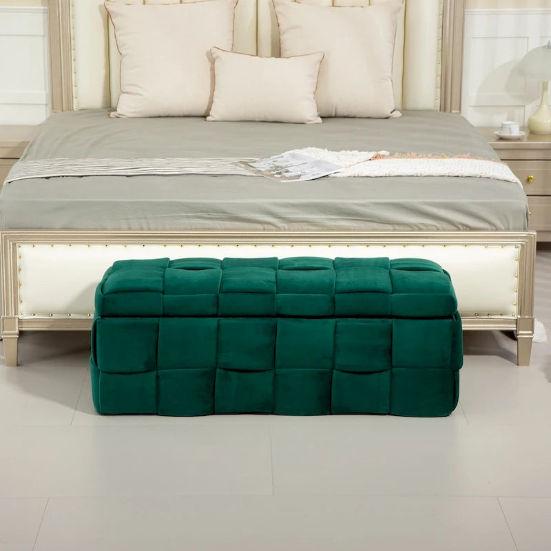 Banc de rangement ottoman en velours, rembourré, charnière de sécurité, 1 personne, 5 couleurs