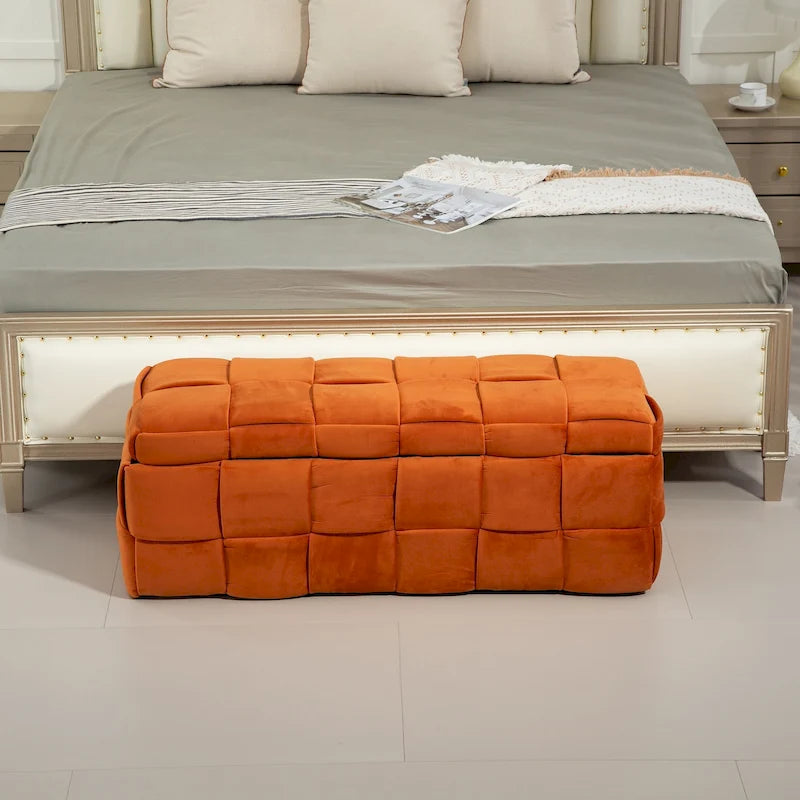 Banc de rangement ottoman en velours, rembourré, charnière de sécurité, 1 personne, 5 couleurs