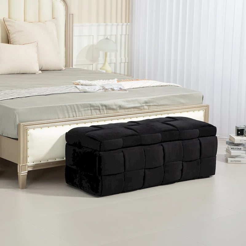 Banc de rangement ottoman en velours, rembourré, charnière de sécurité, 1 personne, 5 couleurs