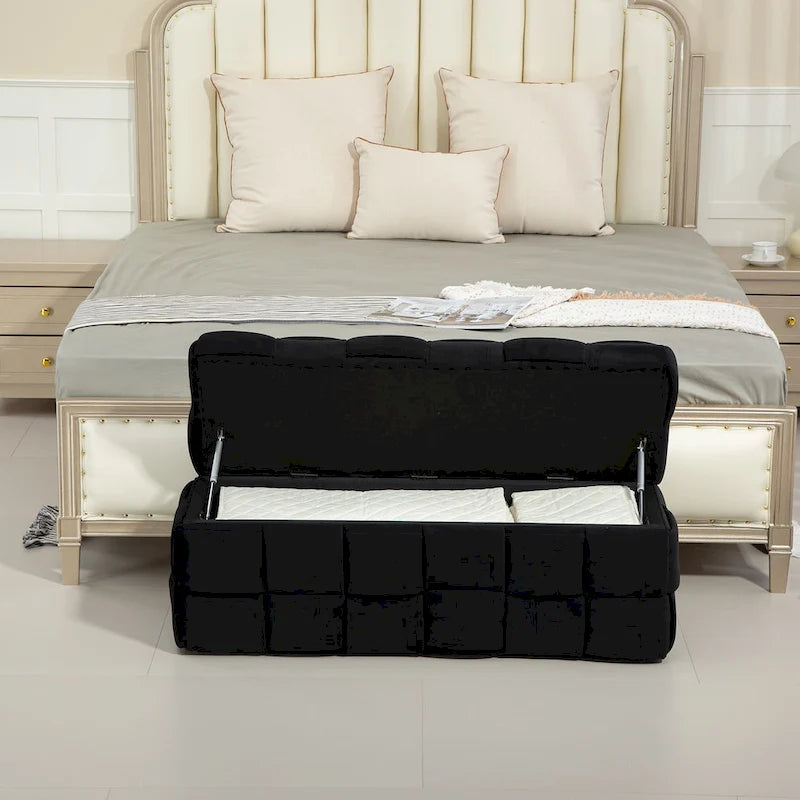 Banc de rangement ottoman en velours, rembourré, charnière de sécurité, 1 personne, 5 couleurs
