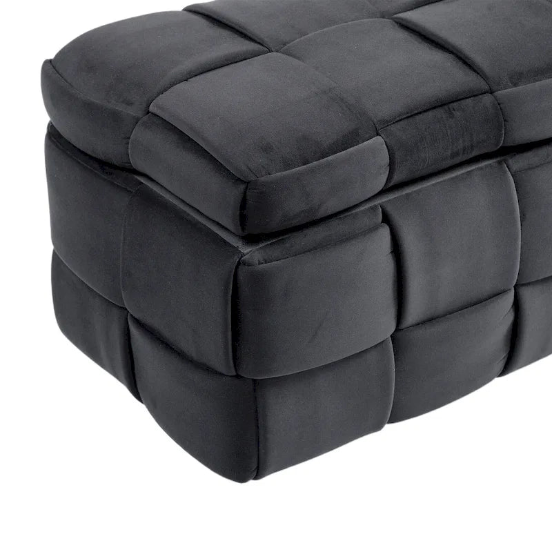 Banc de rangement ottoman en velours, rembourré, charnière de sécurité, 1 personne, 5 couleurs