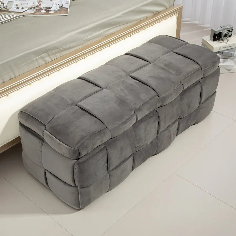 Banc de rangement ottoman en velours, rembourré, charnière de sécurité, 1 personne, 5 couleurs