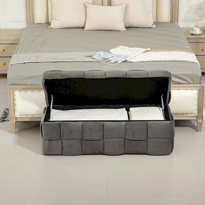 Banc de rangement ottoman en velours, rembourré, charnière de sécurité, 1 personne, 5 couleurs