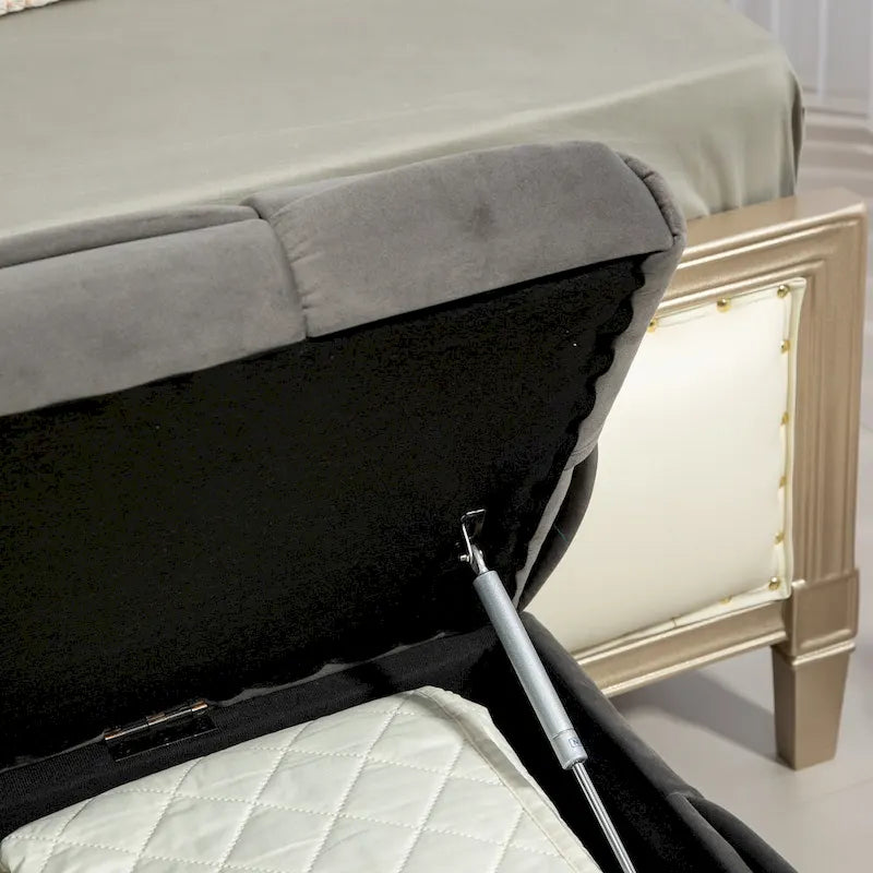 Banc de rangement ottoman en velours, rembourré, charnière de sécurité, 1 personne, 5 couleurs