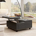 Banc de rangement ottoman carré gris foncé avec couvercle, garniture cloutée, 2 places