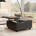 Banc de rangement ottoman carré gris foncé avec couvercle, garniture cloutée, 2 places