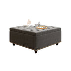 Banc de rangement ottoman carré gris foncé avec couvercle, garniture cloutée, 2 places
