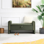 Banc de rangement ottoman en tissu Teddy, simple, vert olive / café / gris / crème
