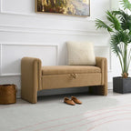 Banc de rangement ottoman en tissu Teddy, simple, vert olive / café / gris / crème