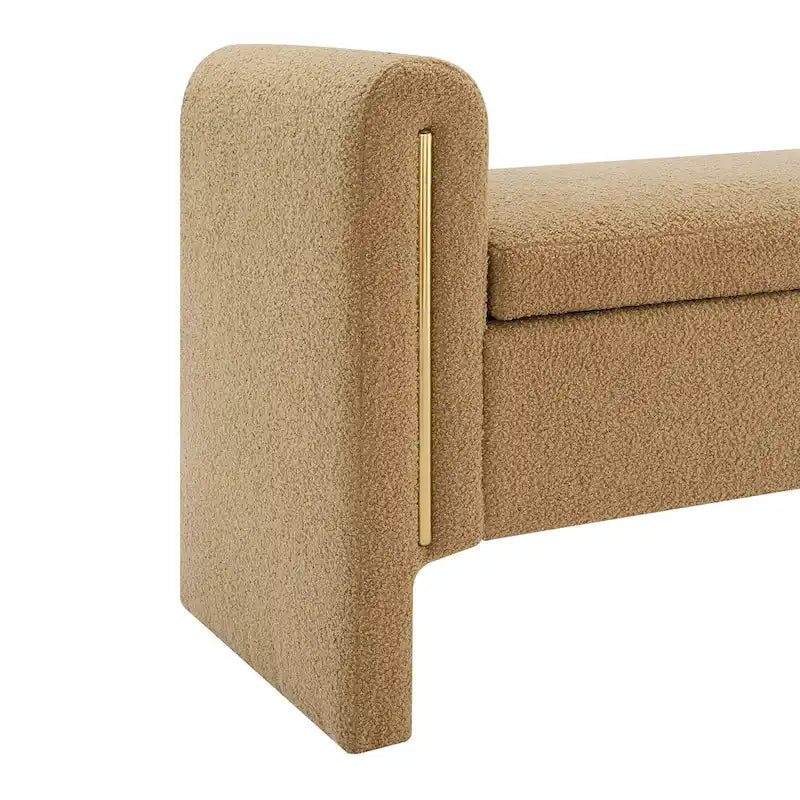 Banc de rangement ottoman en tissu Teddy, simple, vert olive / café / gris / crème