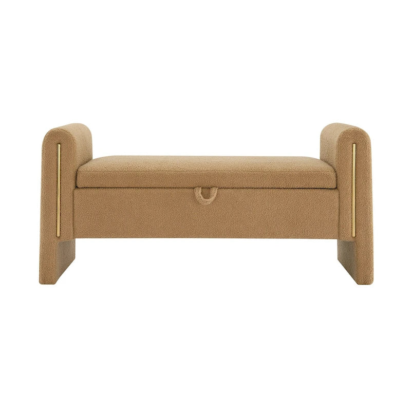 Banc de rangement ottoman en tissu Teddy, simple, vert olive / café / gris / crème