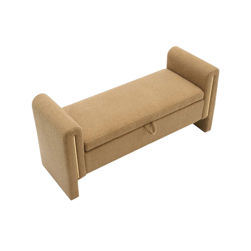 Banc de rangement ottoman en tissu Teddy, simple, vert olive / café / gris / crème