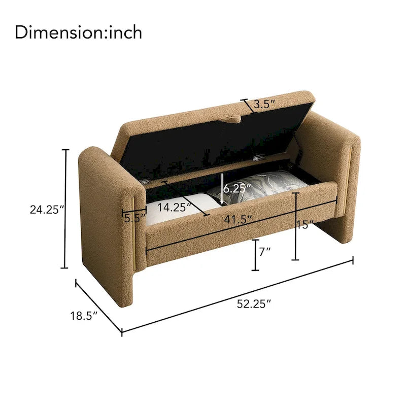 Banc de rangement ottoman en tissu Teddy, simple, vert olive / café / gris / crème