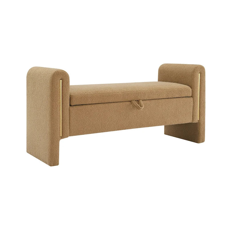 Banc de rangement ottoman en tissu Teddy, simple, vert olive / café / gris / crème