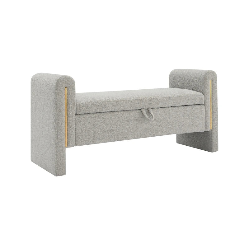 Banc de rangement ottoman en tissu Teddy, simple, vert olive / café / gris / crème