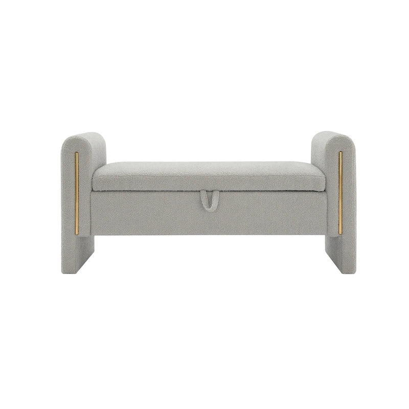 Banc de rangement ottoman en tissu Teddy, simple, vert olive / café / gris / crème