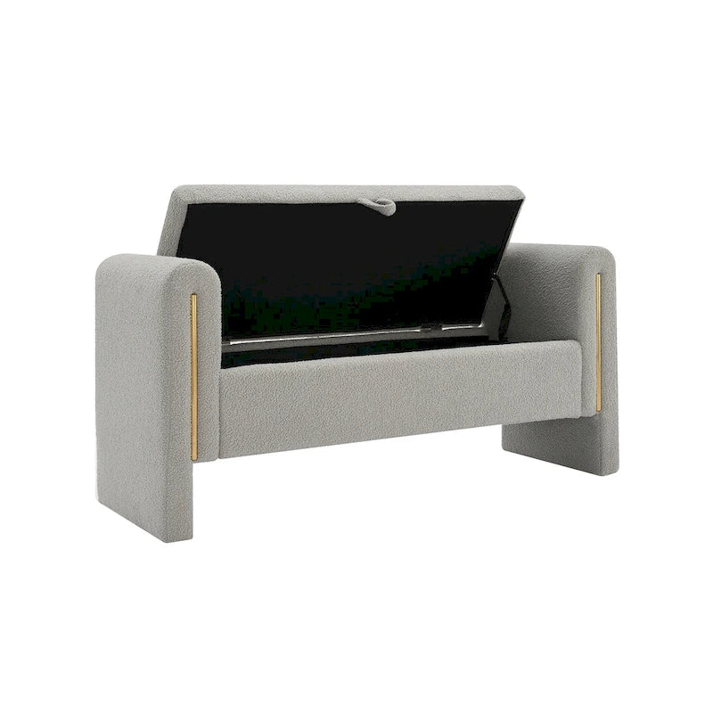Banc de rangement ottoman en tissu Teddy, simple, vert olive / café / gris / crème