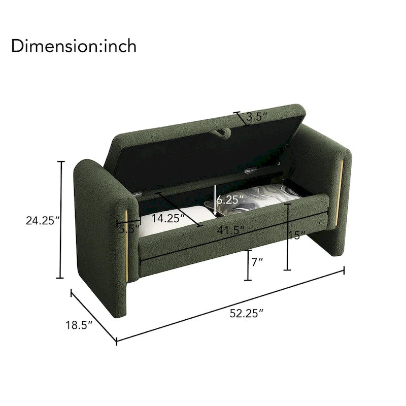 Banc de rangement ottoman en tissu Teddy, simple, vert olive / café / gris / crème