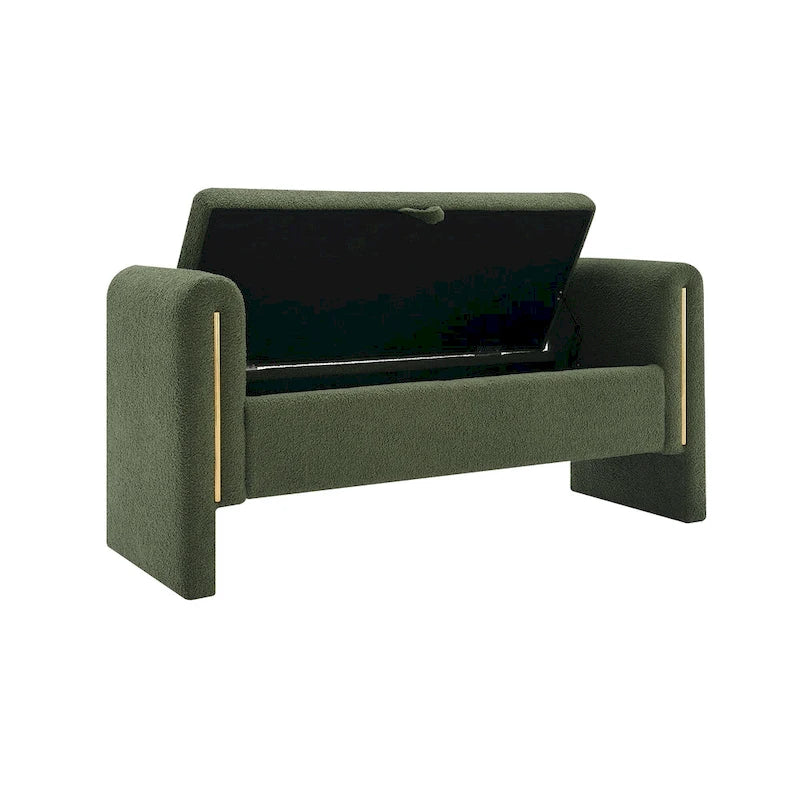 Banc de rangement ottoman en tissu Teddy, simple, vert olive / café / gris / crème