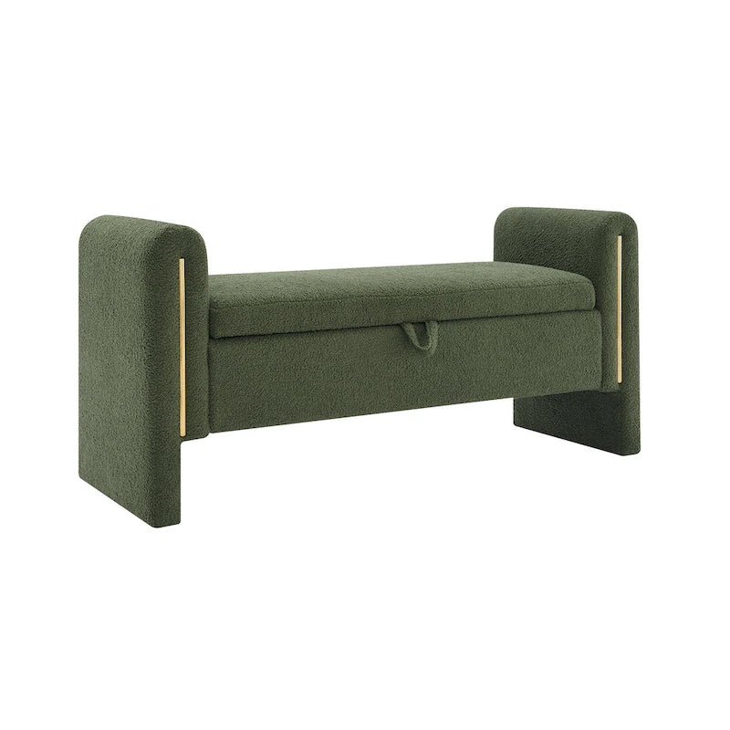 Banc de rangement ottoman en tissu Teddy, simple, vert olive / café / gris / crème