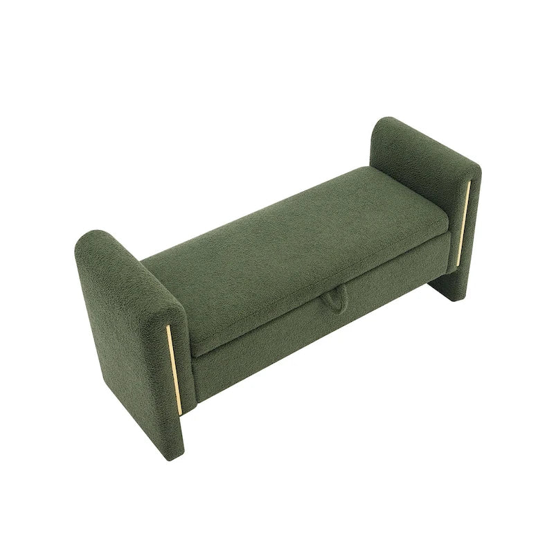 Banc de rangement ottoman en tissu Teddy, simple, vert olive / café / gris / crème