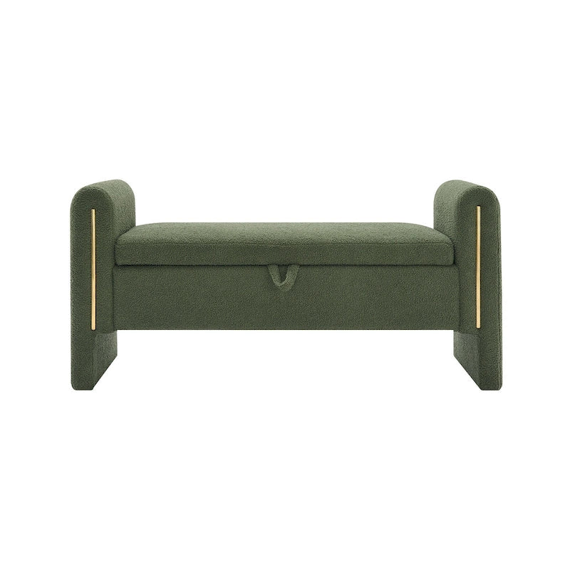 Banc de rangement ottoman en tissu Teddy, simple, vert olive / café / gris / crème