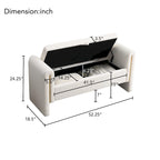 Banc de rangement ottoman en tissu Teddy, simple, vert olive / café / gris / crème