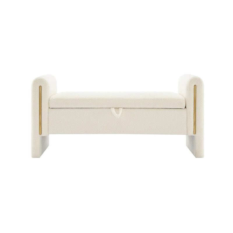 Banc de rangement ottoman en tissu Teddy, simple, vert olive / café / gris / crème