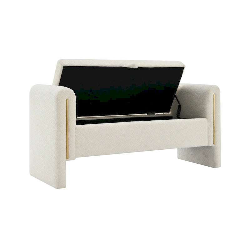 Banc de rangement ottoman en tissu Teddy, simple, vert olive / café / gris / crème