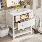 Meuble lavabo de salle de bain 30 po avec évier en céramique, ensemble de vanité autoportant simple avec 5 tiroirs