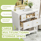 Meuble lavabo de salle de bain 30 po avec évier en céramique, ensemble de vanité autoportant simple avec 5 tiroirs