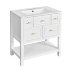 Meuble lavabo de salle de bain 30 po avec évier en céramique, ensemble de vanité autoportant simple avec 5 tiroirs