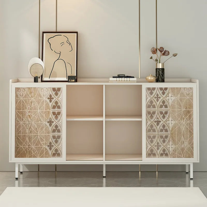 Armoire de rangement blanche vintage à 2 portes, buffet / meuble TV / meuble d'appoint