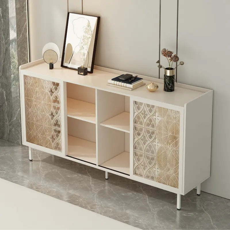Armoire de rangement blanche vintage à 2 portes, buffet / meuble TV / meuble d'appoint