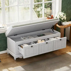 Banc à chaussures avec coussin rabattable et espace de rangement caché, banc de rangement à chaussures pour entrée avec 3 tiroirs, banc de bout de lit pour chambre