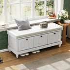 Banc à chaussures avec coussin rabattable et espace de rangement caché, banc de rangement à chaussures pour entrée avec 3 tiroirs, banc de bout de lit pour chambre
