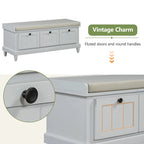 Banc à chaussures avec coussin rabattable et espace de rangement caché, banc de rangement à chaussures pour entrée avec 3 tiroirs, banc de bout de lit pour chambre