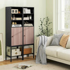 Armoire de rangement haute de 145 cm avec 1 porte et 4 étagères, noire/blanche