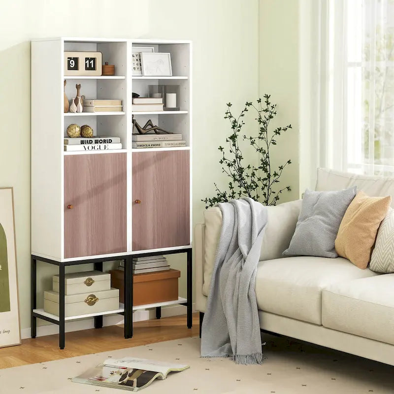 Armoire de rangement haute de 145 cm avec 1 porte et 4 étagères, noire/blanche