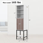 Armoire de rangement haute de 145 cm avec 1 porte et 4 étagères, noire/blanche