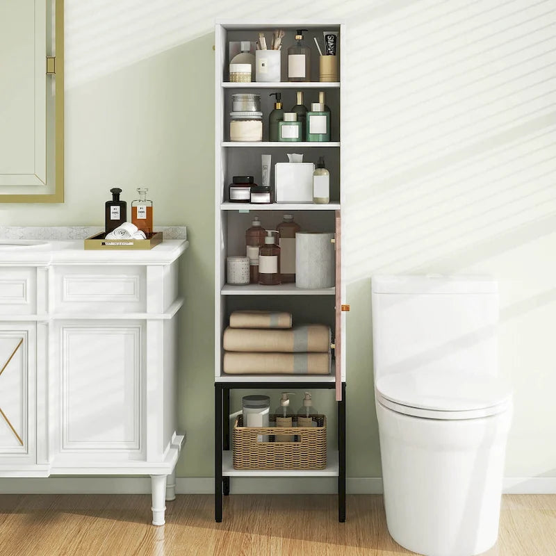 Armoire de rangement haute de 145 cm avec 1 porte et 4 étagères, noire/blanche