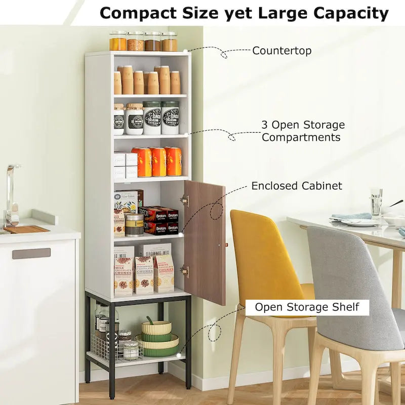 Armoire de rangement haute de 145 cm avec 1 porte et 4 étagères, noire/blanche