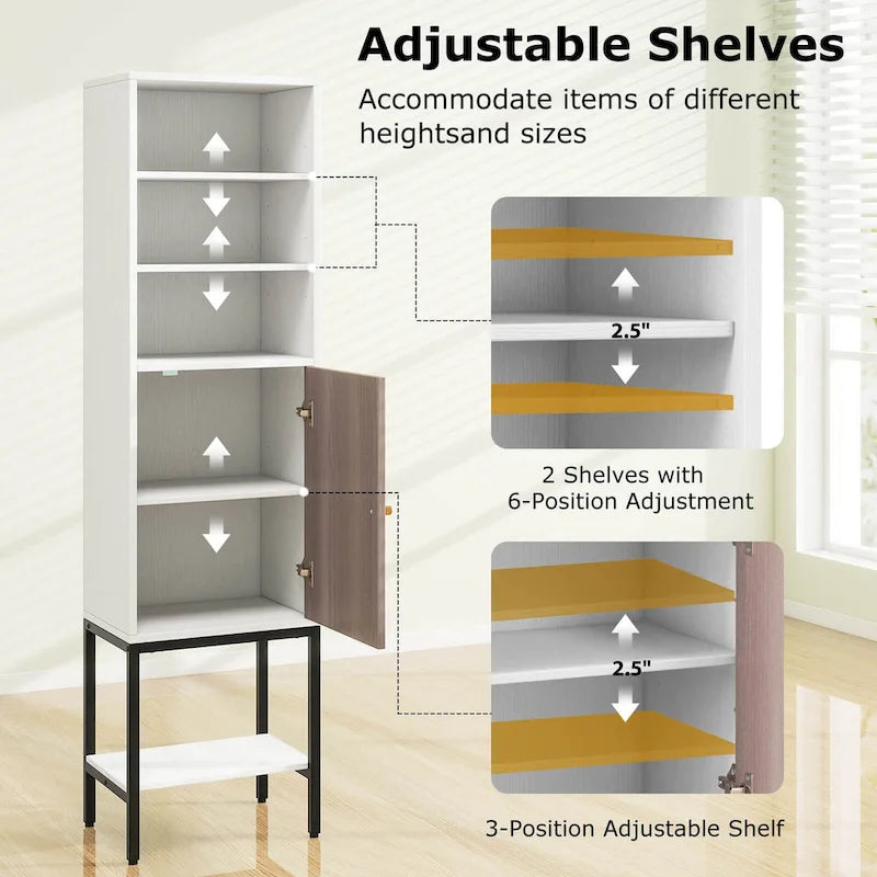 Armoire de rangement haute de 145 cm avec 1 porte et 4 étagères, noire/blanche