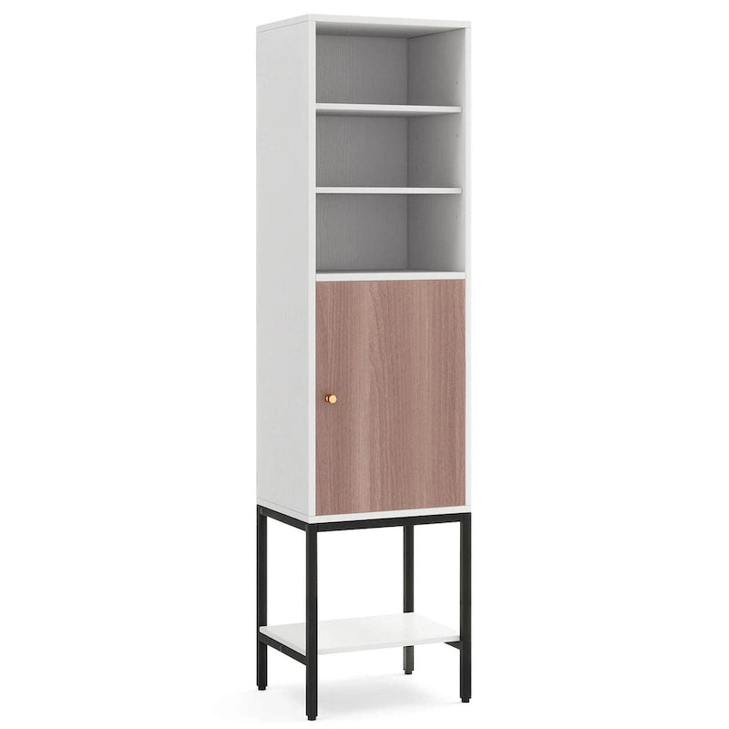 Armoire de rangement haute de 145 cm avec 1 porte et 4 étagères, noire/blanche