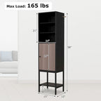 Armoire de rangement haute de 145 cm avec 1 porte et 4 étagères, noire/blanche