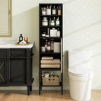 Armoire de rangement haute de 145 cm avec 1 porte et 4 étagères, noire/blanche