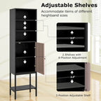 Armoire de rangement haute de 145 cm avec 1 porte et 4 étagères, noire/blanche