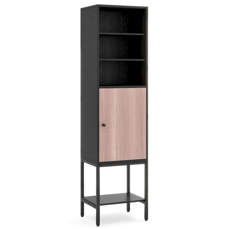 Armoire de rangement haute de 145 cm avec 1 porte et 4 étagères, noire/blanche