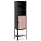 Armoire de rangement haute de 145 cm avec 1 porte et 4 étagères, noire/blanche