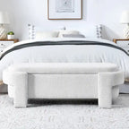 Banc de rangement capitonné en lin blanc, 2 places, 130,8 cm